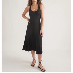 Marine Layer Black Lexi Rib Fit &‎ Flare Midi Sleeveless Dress Women Sz M